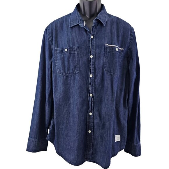 Adam Levine Men’s Blue Denim Button Up Long Sleeve Shirt - Size Large - Picture 1 of 13